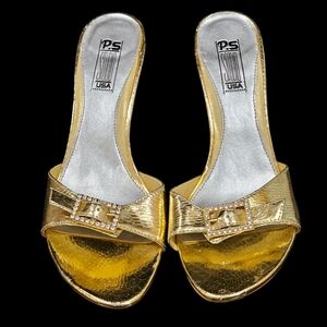 P.S Studio USA Metallic Gold Heels Size 7.5 NWOB